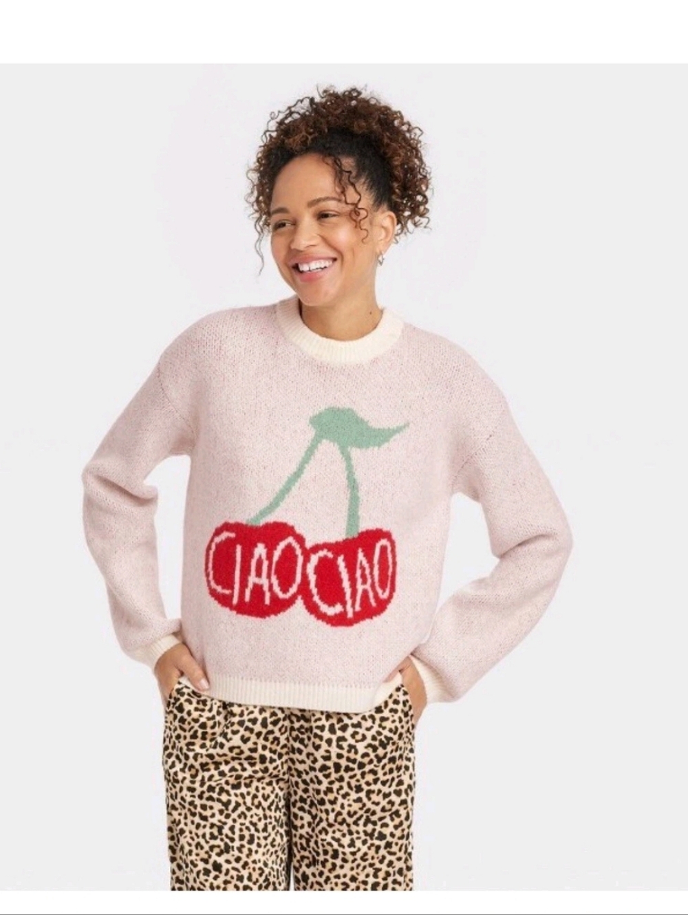 A New Day Ciao Ciao Cherry Long Sleeve Pullover Oversized Sweater Large